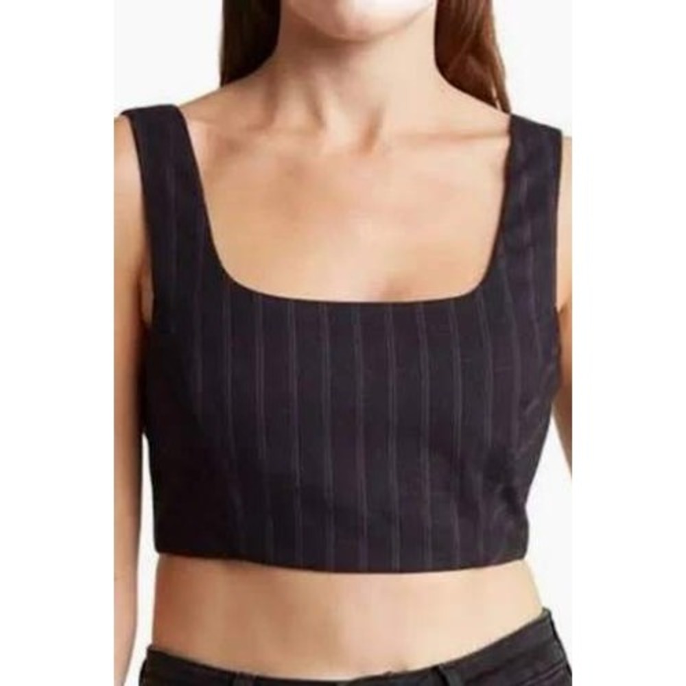 Avec Les Filles Y2K Whimsigoth Pinstripe Sleeveless Crop Top Small Dark Academia